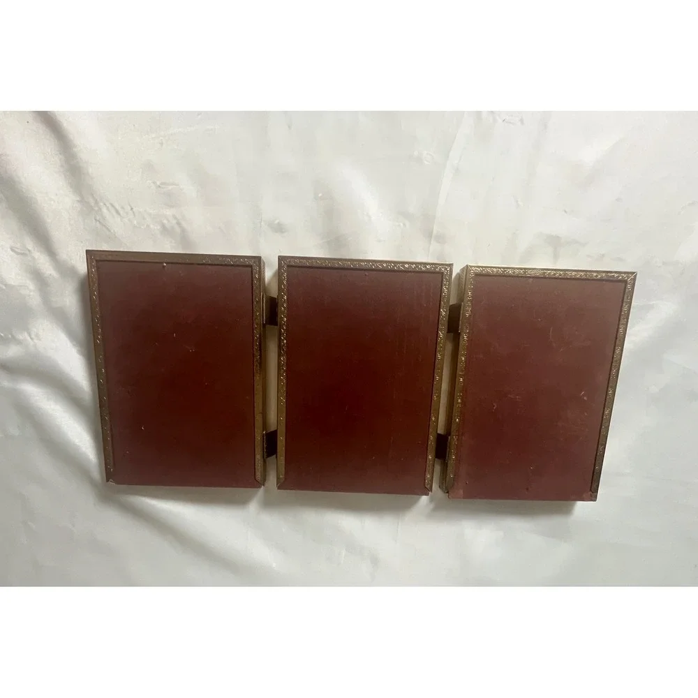 Vintage Gold Ornate Triple Folding Picture Frame Triptych Hinged Metal 5x7